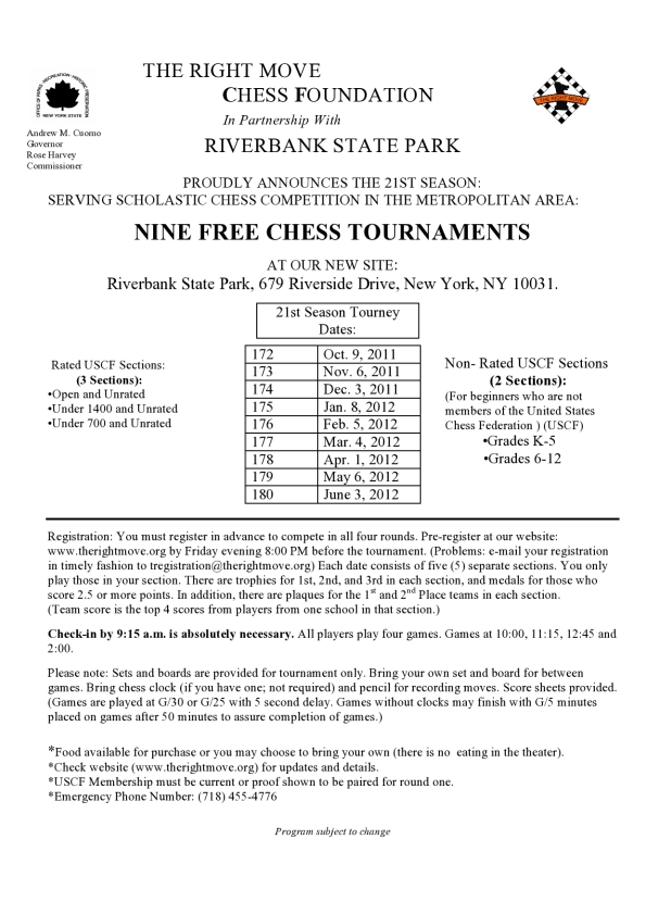 2011-2012 Riverbank State Park  Chess Tournaments -  The Right Move Chess Foundation